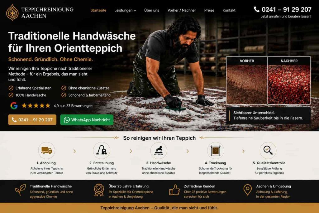 Professionelle Teppichreinigung und traditionelle Handwaesche fuer Orientteppiche